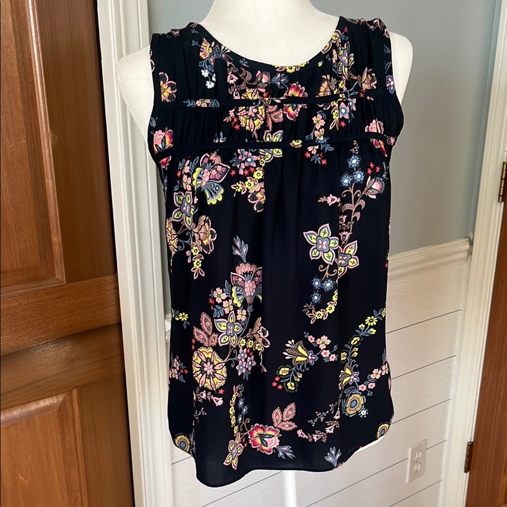 Loft Navy Floral Sleeveless Top - Mixed Media Size XS